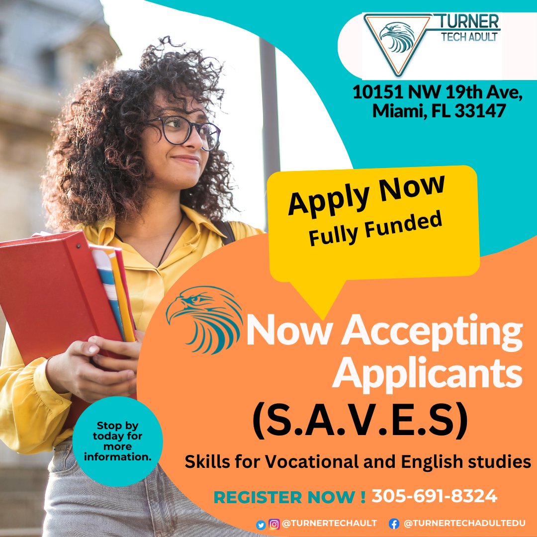 '📢 Calling all  aspiring professionals! Join the thriving community at William H. Turner Tech Adult Education and unlock your potential! Register now to embark on an enriching educational journey that opens doors to new opportunities. #RegisterToday #TurnerTechAdult #Education