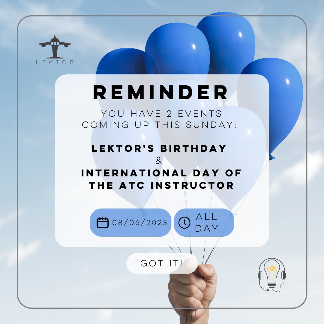 LektorFinland's tweet image. 🥳Almost time to celebrate🥳

On Sunday we'll have two good reasons to raise a toast!

And we'll also be announcing ATC Instructor of the Year 2023..

Who should it be? Tag them in the comments and tell us why!

#atcinstructor #lektor #airtrafficcontrol #atctraining #celebration