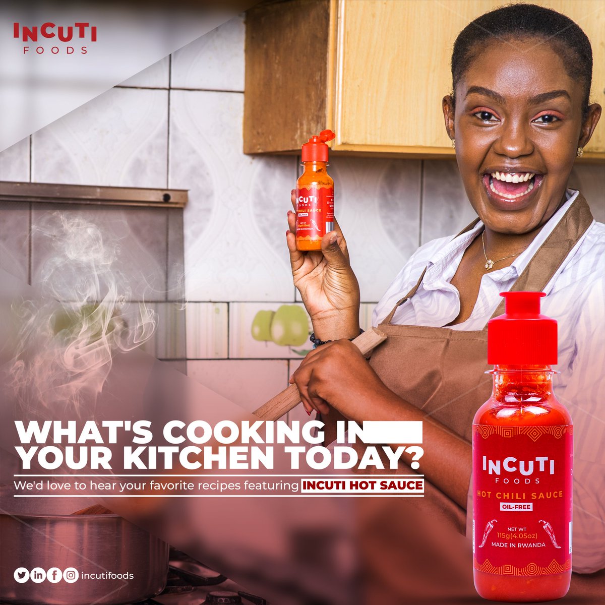 Incuti What's cooking in your kitchen today? 
We'd love to hear your favorite recipes featuring Incuti Foods Hot Sauce! 🔥 

Share them in the comments below. 

#incutifoods #madeinrwanda #chillisauce