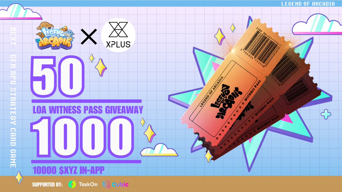 🎉 XPLUS x Legend of Arcadia Partnership Celebration #Giveaway

🤑 10000 $XYZ from #XPLUS
🎁 50 #Freemint LOA Witness Pass NFTs from #LOA

💎Participate in Squadopoly: $ARCA Frenzy Prediction Event and win 1,200 $Sui in rewards with LOA Witness Passes

👉Join: