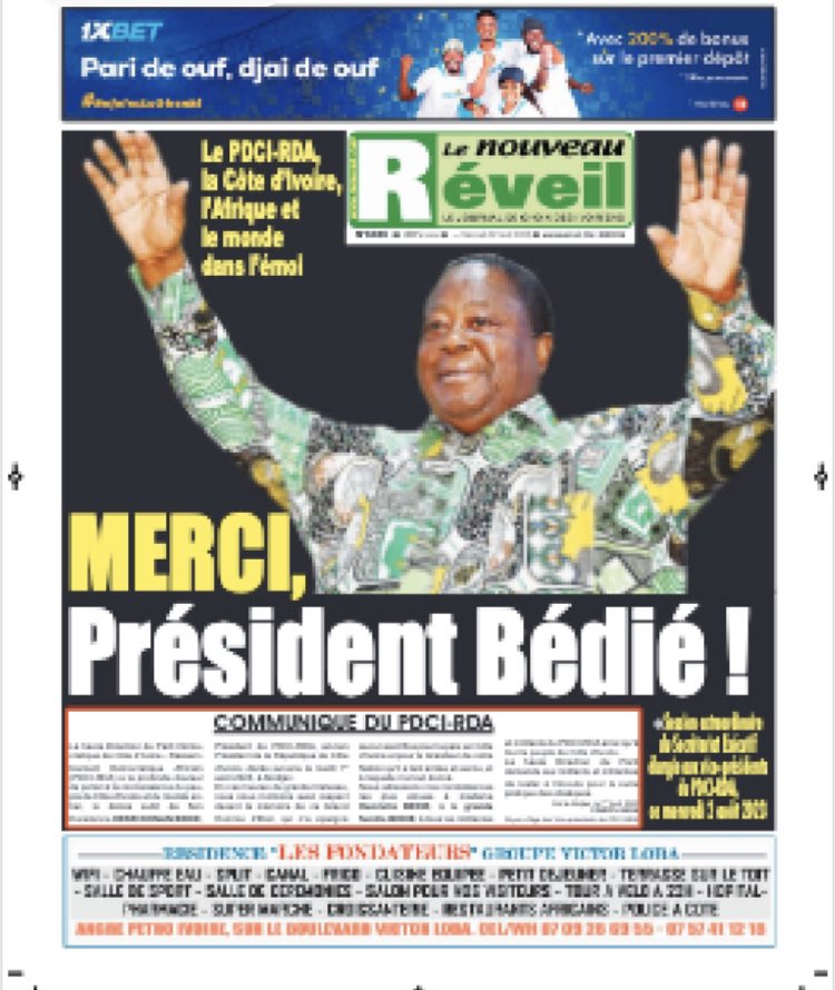 FlorenceRic's tweet photo. La disparition d’Henri Konan Bédié est un grand choc en Côte d’Ivoire. L’ancien président, monument de la politique ivoirienne, est mort hier à l’âge de 89 ans. Ce matin, l’ensemble de la presse lui rend hommage. #CIV225 #Bedie https://t.co/5pHxDHNQQs