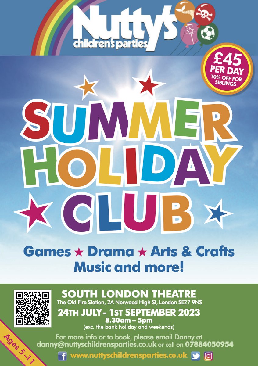 Some spaces still available for our Summer Holiday Club! Please RT! 
.
☀️☀️
.
.
#HolidayClub #WestNorwood #summer #kids #summerfun #drama #camp #summercamp