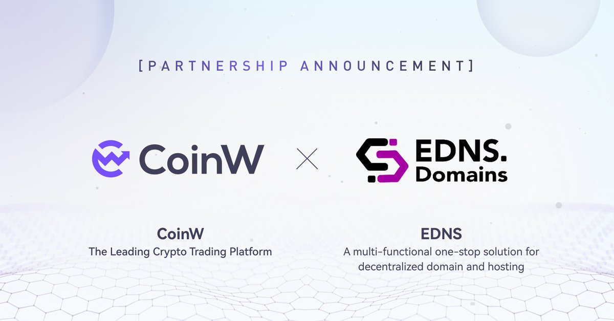 CoinWZH's tweet photo. 👋👋#CoinW 和 EDNS Domains 宣布建立战略合作伙伴关系

🌟 关注 @CoinWZH &amp; @ednsdomains
🌟 评论区 @ 2位好友 
🔄 点赞+转推

抽3名幸运用户，每人空投50 USDT 赠金奖励！💰

⏰48hrs https://t.co/0wc4dQCUp9