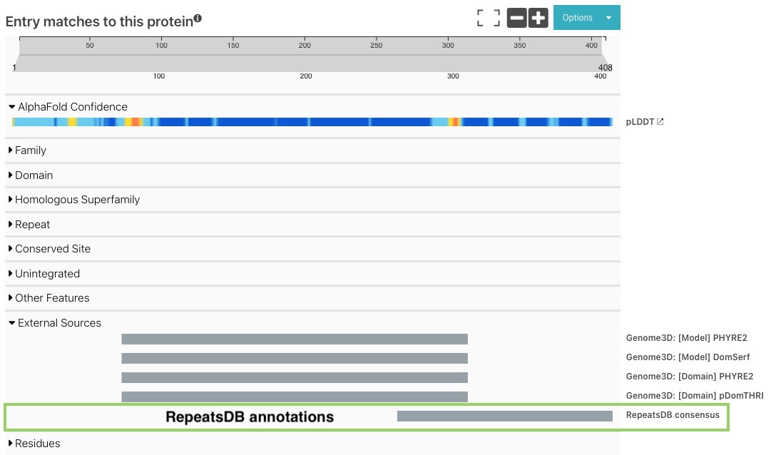 Our latest release contains the addition of annotations from 3 new resources:
✨ ELM: annotation and detection of eukaryotic linear motifs
✨ <a href="/DisProt_db/">DisProt</a>: intrinsically disordered proteins
✨ RepeatsDB: annotated tandem repeat protein structures