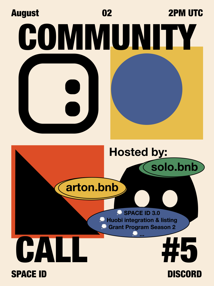 Big things are happening, so let's talk about it!🔎

Hosted by <a href="/SoloSpaceID/">txxiyuxyofx</a> &amp; @arton_sid, our 5th Community Call will be discussing SPACE ID 3.0, the recent #Huobi integration &amp; listing, Grant Program Season 2, &amp; more.

Join the event: galxe.com/spaceid/campai…
⏰8/2 2PM UTC