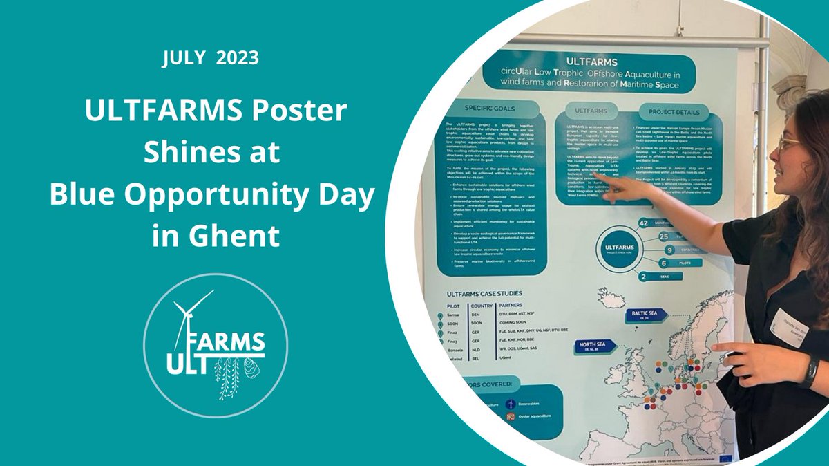 🌊🐟 Relive the highlights from Blue Opportunity Day in Ghent, where #ULTFARMS poster took center stage! 🚀
Presented by Charlotte Van den Auwelant from @VLIZ, the event showcased multi-use projects in the blue economy. 
Catch the excitement of this innovative presentation!