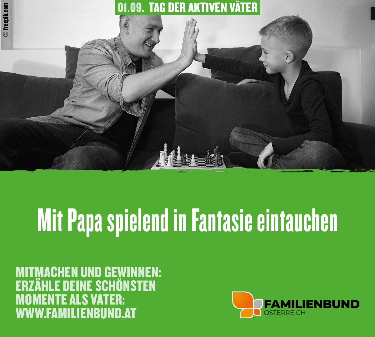 ‼Tag der aktiven Väter: 01.09.2023‼
Mit Papa spielend in Fantasie eintauchen! Mitmachen und ein WE in Rom gewinnen! 🥳
Alle Infos auf: tagderaktivenvaeter.at
#familienbund #tagderaktivenväter2023 #vatersein #familie #gewinnspiel
<a href="/oebb/">oebb</a> @ravensburger