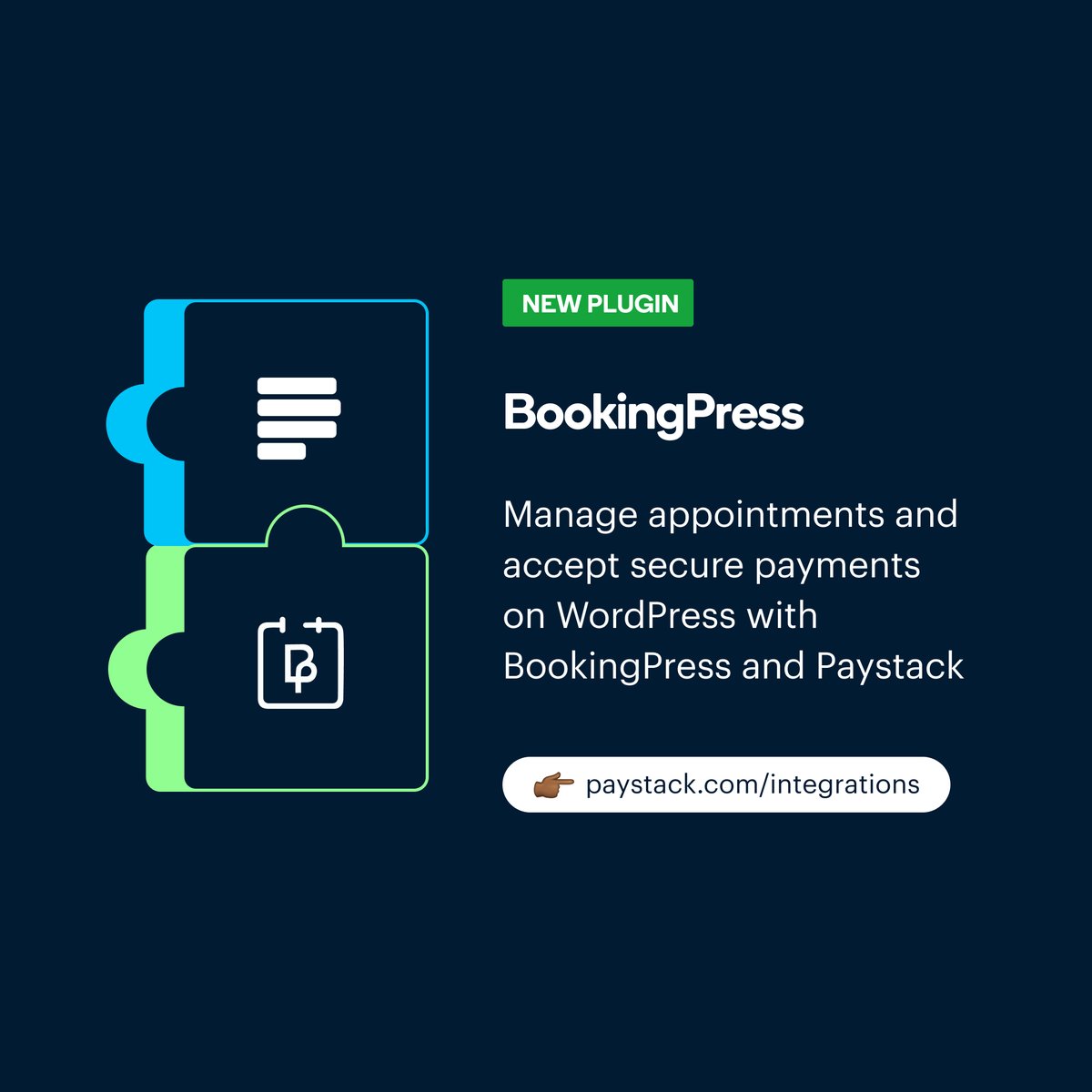 ⚡️ Hi team — we’re excited to announce our integration with BookingPress, which helps you manage appointment scheduling on your <a href="/WordPress/">WordPress</a> website, and accept payments with <a href="/paystack/">Paystack</a>.