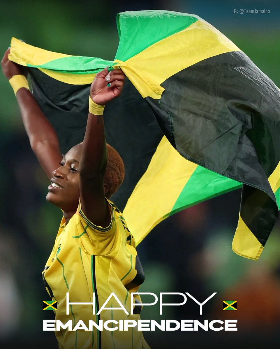 Happy "Emancipendence" Jamaica! 

🌑💛💚💚💚💚💚💚💚💛🌑 
🌑🌑💛💚💚💚💚💚💛🌑🌑 
🌑🌑🌑💛💚💚💚💛🌑🌑🌑 
🌑🌑🌑🌑💛💛💛🌑🌑🌑🌑 
🌑🌑🌑🌑🌑💛🌑🌑🌑🌑🌑 
🌑🌑🌑🌑💛💛💛🌑🌑🌑🌑 
🌑🌑🌑💛💚💚💚💛🌑🌑🌑 
🌑🌑💛💚💚💚💚💚💛🌑🌑 
🌑💛💚💚💚💚💚💚💚💛🌑

(📸 <a href="/FIFAWWC/">FIFA Women's World Cup</a>)