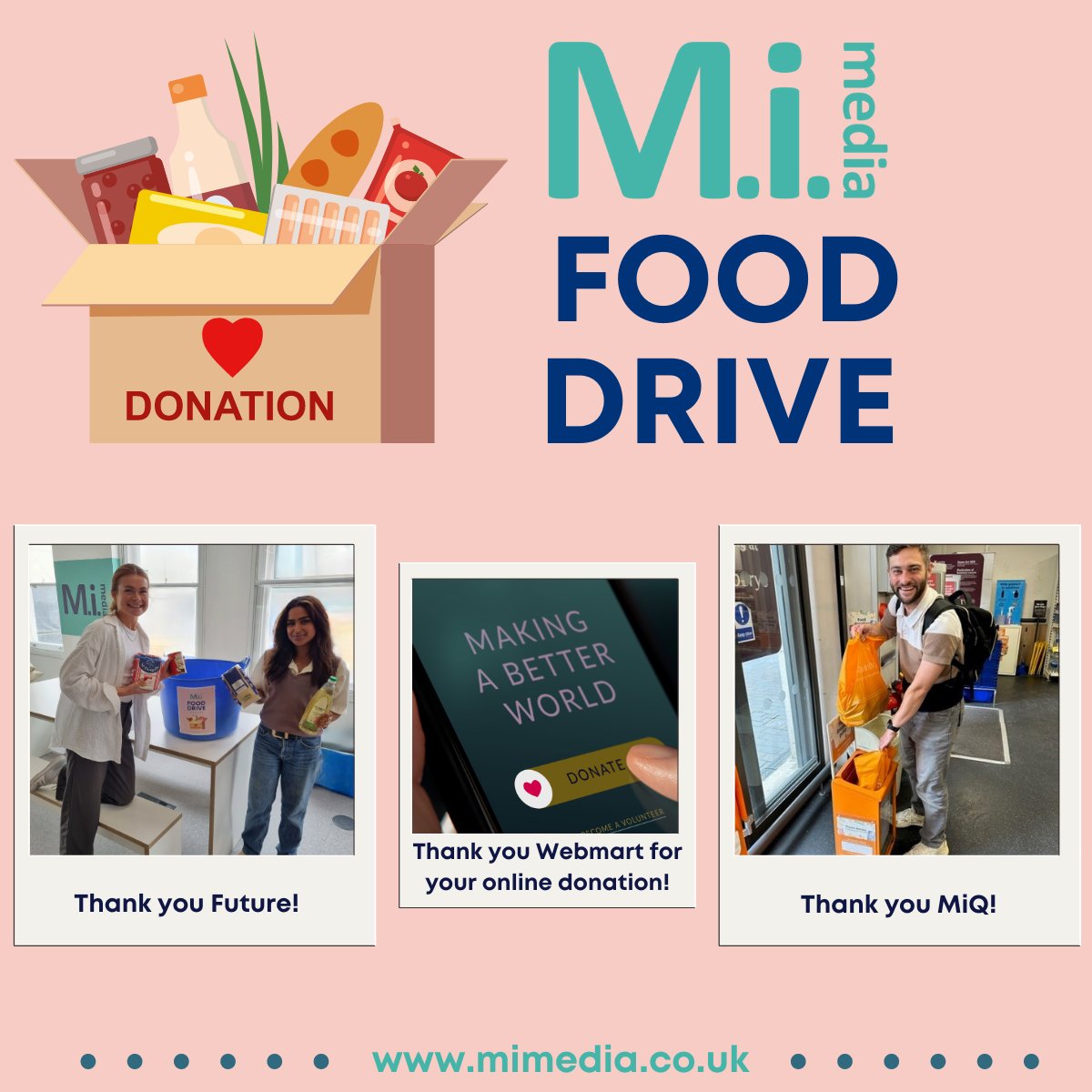 MiMediaUK's tweet photo. We have already exceeded our target for our Holiday Hunger Food Drive, surpassing £500 with 4 weeks still to go! A massive thank you to those who have made this all possible. Click the link to learn more about the ways you can help: https://t.co/k7Ld45T6mr
#charityappeal https://t.co/hjyw9lnChC
