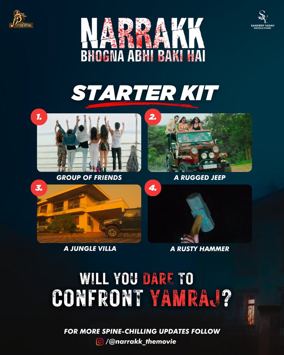 narrakkmovie's tweet photo. Introducing the 'Narrakk Starter Kit' - Your one-way ticket to thrills, chills, and unexpected twists! If you have all these things there are high chances of you landing in Narrakk 😈🌌🎬 https://t.co/NOGd9hQwfI