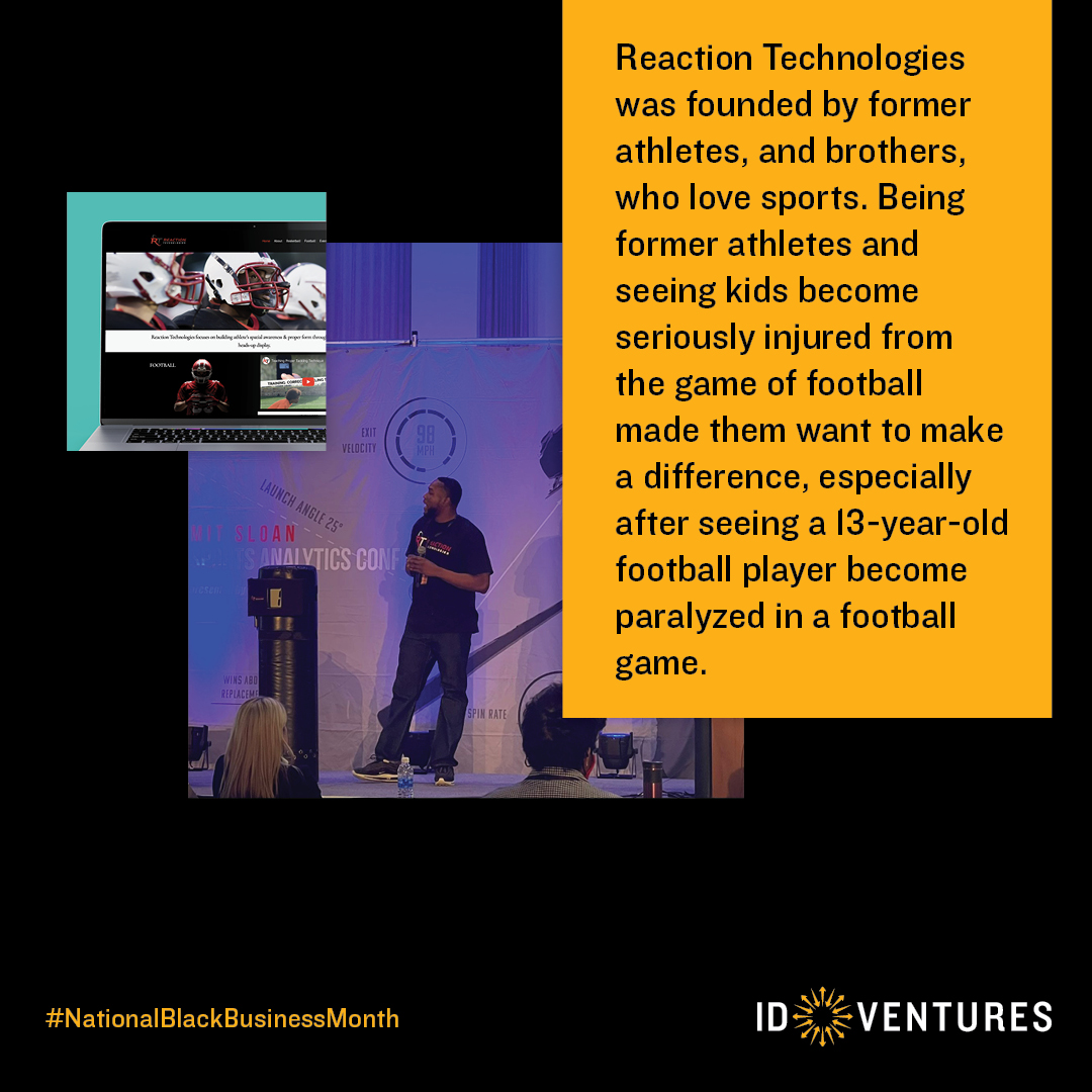 ID Ventures (@investdetroitvc) on Twitter photo <a href="/Reactiontech/">Reaction Technologies</a> heads-up display focuses on building athletesโ spatial awareness & proper form to help minimize injuries in collision sports. Their goal is to be a leader in enhancing athlete safety & performance in sports.
#BlackBusinessMonth #ReactionTech #IDVentures #startups <a href="/Reactiontech/">Reaction Technologies</a> heads-up display focuses on building athletesโ spatial awareness & proper form to help minimize injuries in collision sports. Their goal is to be a leader in enhancing athlete safety & performance in sports.
#BlackBusinessMonth #ReactionTech #IDVentures #startups