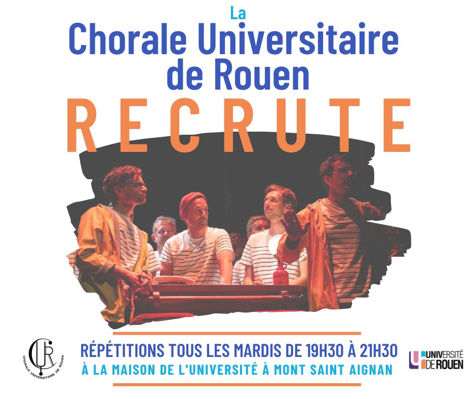 CHORALEUROUEN's tweet photo. Chanteurs débutants ou confirmés, vous voulez nous rejoindre?
La CUR recrute des basses et des ténors. Pre-inscription à remplir ici,
1ère répétition le 12 septembre!
https://t.co/mHxbgSFere
@MetropoleRouenN @Rouen @IrihsUniversite @univrouen @RcRouen #rouen #chorale @76actu https://t.co/Yxrbed4piP