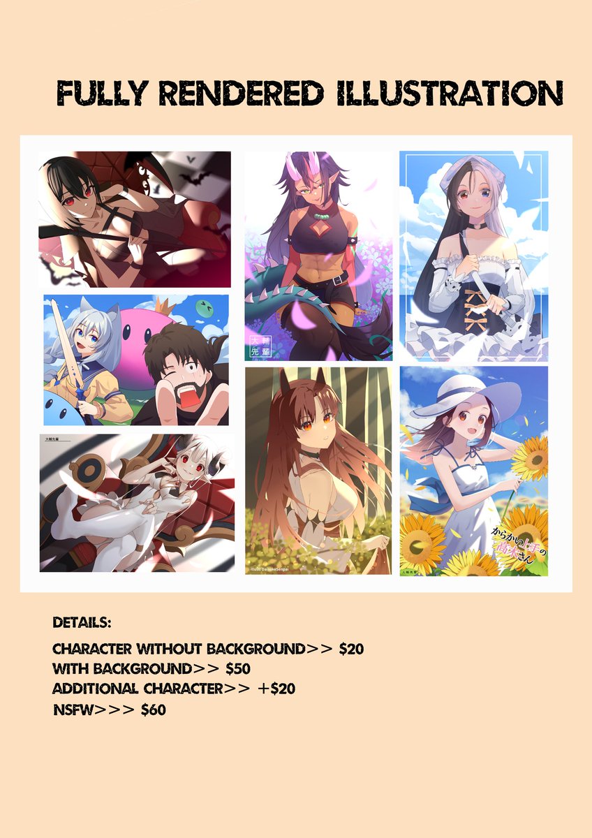 DaisukeSenpai_'s tweet photo. Emergency commission"
Need to pay bills for this month 
Fully rendered illustration (3 slots)
Colored sketch (9 slots)

Dm me if you're interested.. thank you~~

#commissionsopen #CommissionSheet #Commission #ArtistOnTwitter https://t.co/kWDUcWYCUH