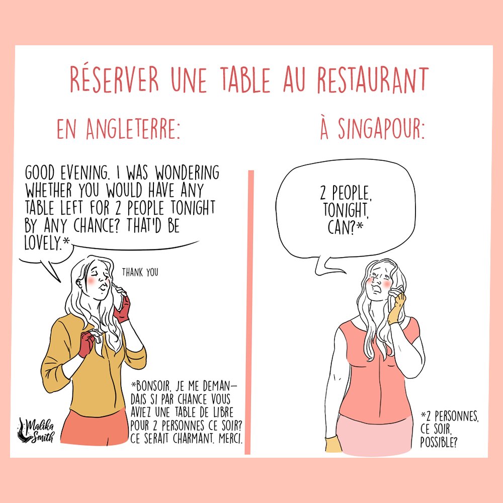 Malika_Smith's tweet photo. 🇫🇷 Des années d’#anglais à apprendre des tournures de phrases élégantes et polies… pour que tous ces efforts soient anéantis arrivée à #Singapour 😅. C’est malin !
https://t.co/UyYyFlFLDO
#illustration #dessin #blogbd #BD #apprendre #singlish https://t.co/XHDFBbJkJZ