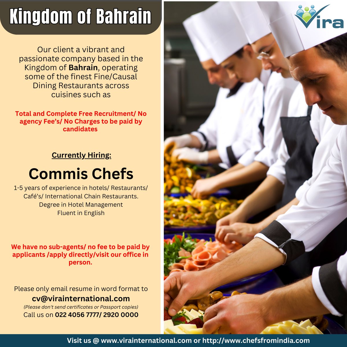 Vira_India's tweet photo. Our client a vibrant and passionate company based in the Kingdom of Bahrain
Total and Complete Free Recruitment/No agency Feeโs /No Charges to be paid by candidates
#hospitality #hiring #hospitalitydesign #indianfoodbloggers #hire #Jobs #Recruitment #Bahrain #Commischefs #Commi https://t.co/PObaWX9eBF