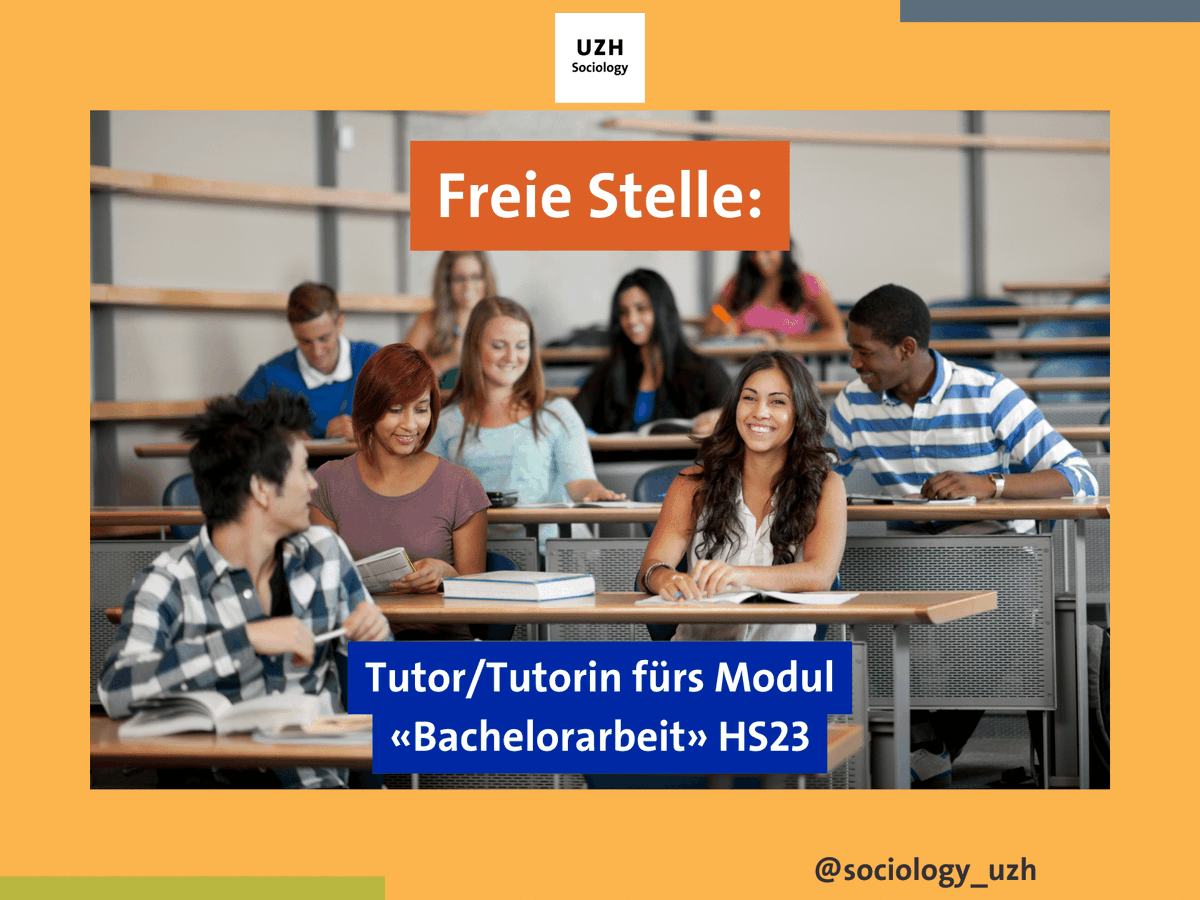 sociology_uzh's tweet photo. STELLE FREI 🌟 Per sofort: MA-Studierende/r für Tutorat gesucht.
Hast du den #bachelor in #sozialwissenschaften + willst die nächste Kohorte bei der BA-Arbeit unterstützen?  Dann werde Tutor/in (1 Semester, 90h, 2700 CHF): https://t.co/US8iFupwbr https://t.co/Sws05yt7lK