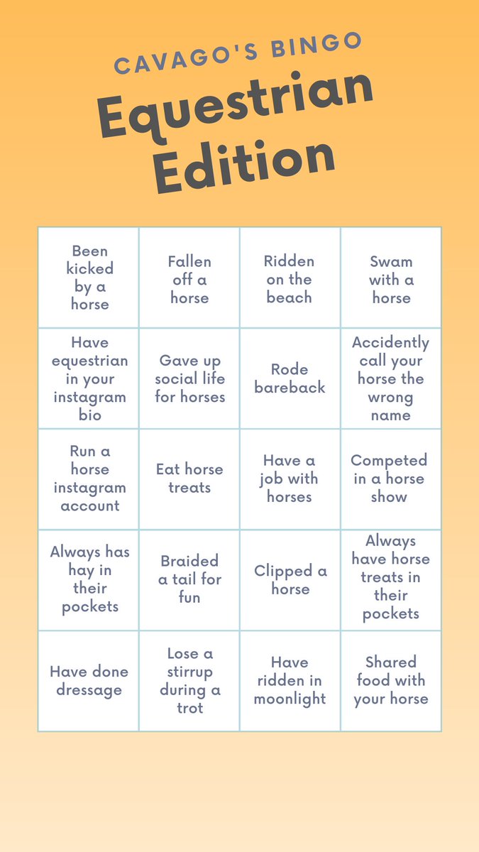 Did anyone say bingo? Mark off your horsey moments and let's see who is the first one to yell BINGO. Share your results with us #Equestrianbingo