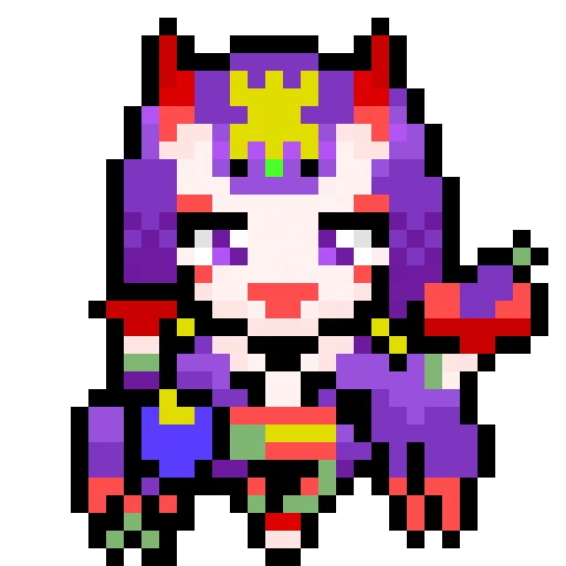 32x32 FGO 酒呑童子 第2再臨 1枚目 2018年8月 2枚目 2023年8月 ポージングと表情は上手くなっているとは思う  #画力ビフォーアフター #ドット絵 #FGO #酒呑童子