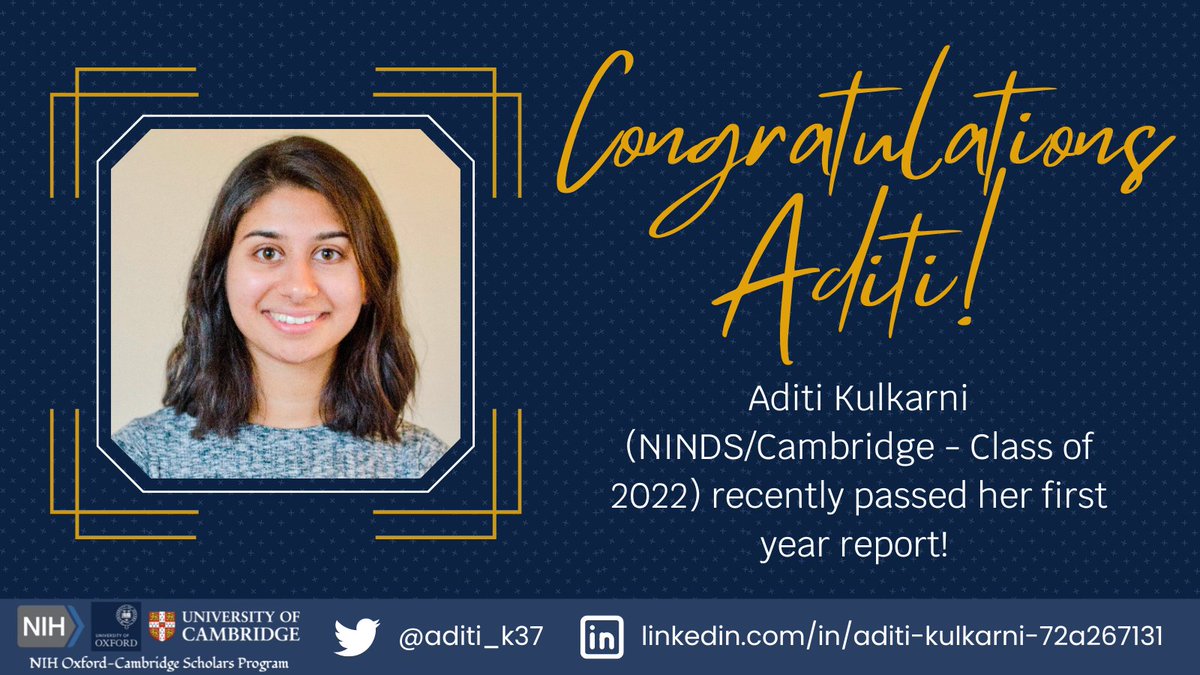 Thrilled to share that #NIHOxCam scholar @aditi_k37 recently passed her First Year Report!! Aditi is co-mentored by @zuhangsheng in the NINDS and @LakatosLab at @Cambridge_Uni. Way to go Aditi 🎉
