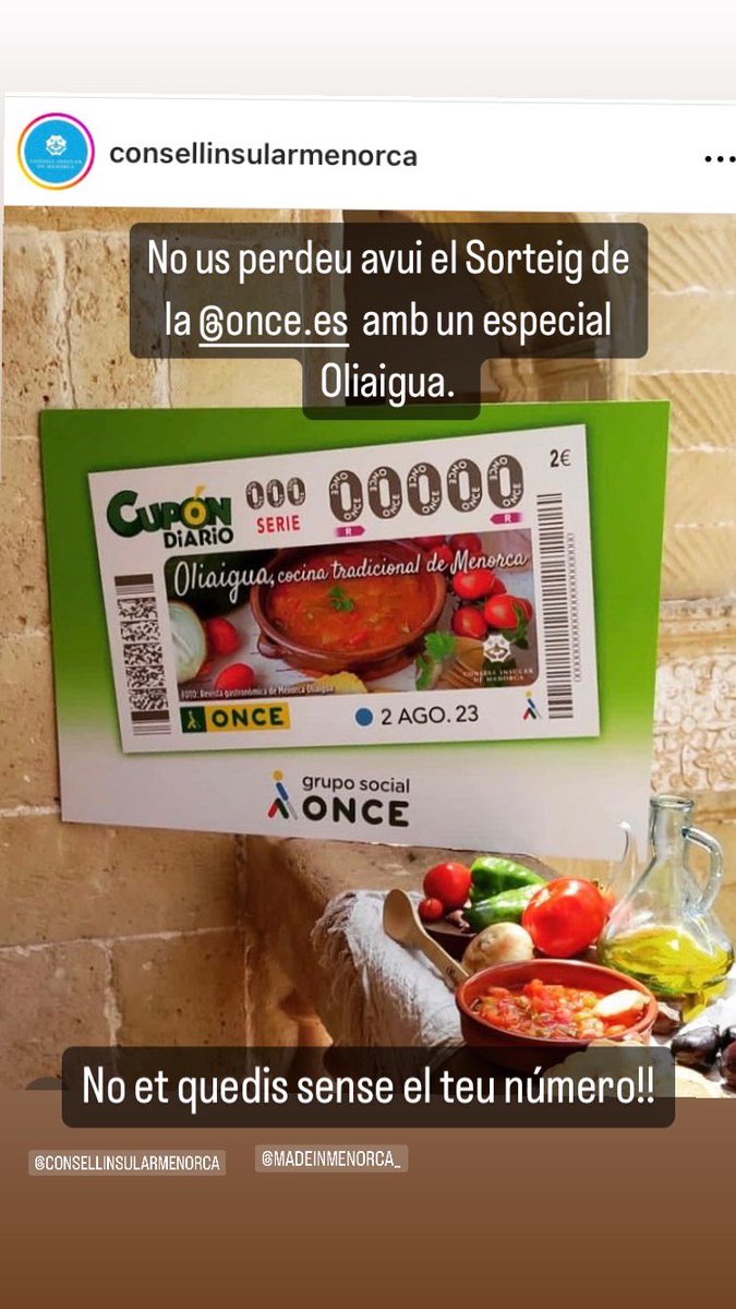Avui sorteig de la <a href="/ONCE_oficial/">ONCE</a> amb un especial del plat tradicional que dona nom a la #RevistaOliaigua amb foto de la mateixa revista. 

No et quedis sense el teu número!

Molta sort!!