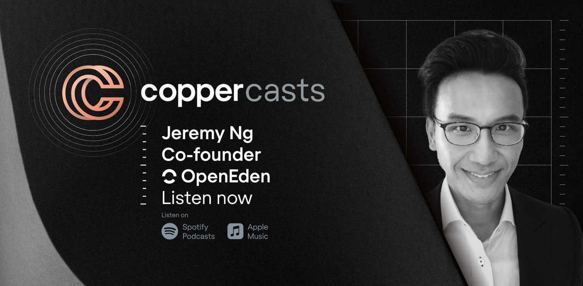 CopperHQ's tweet photo. In the latest #CopperCast, our Head of Research speaks with @jeremyng777 of @OpenEden_HQ about tokenizing short-term Treasury Bills. With nearly $15mn TBill tokens in circulation, find out how OpenEden successfully integrates blockchain with real-world assets. #blockchain #tokenization

https://t.co/2QMafZsnyy