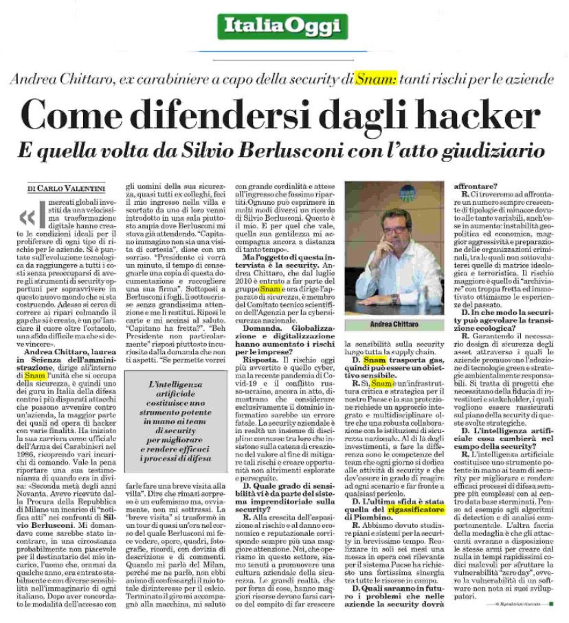 La #sicurezza aziendale come insieme di discipline integrate per mitigare il #rischio fisico e #cyber ed esplorare nuove opportunità. 
<a href="/ItaliaOggi/">ItaliaOggi</a>