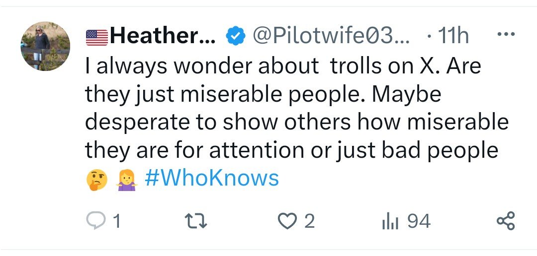 GlennPearson373's tweet photo. No one fits that tweet better than the troll who wrote and posted it @Pilotwife0360. She's a malicious, nasty, mean individual with no redeeming qualities. Just take a look at her page. #WhoKnows #TrollsBandTogether #TransRightsAreHumanRights #WomenEmpowerment https://t.co/pTX7GbC7Xf