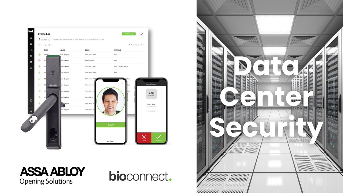Boost data center security with ASSA ABLOY KS200 lock &amp; BioConnect Link! When integrated with the KS200 swing lock, BioConnect Link enables centralized management of permissions and access logs that help your organization meet compliance regulations such as PCI DSS and HIPAA.
