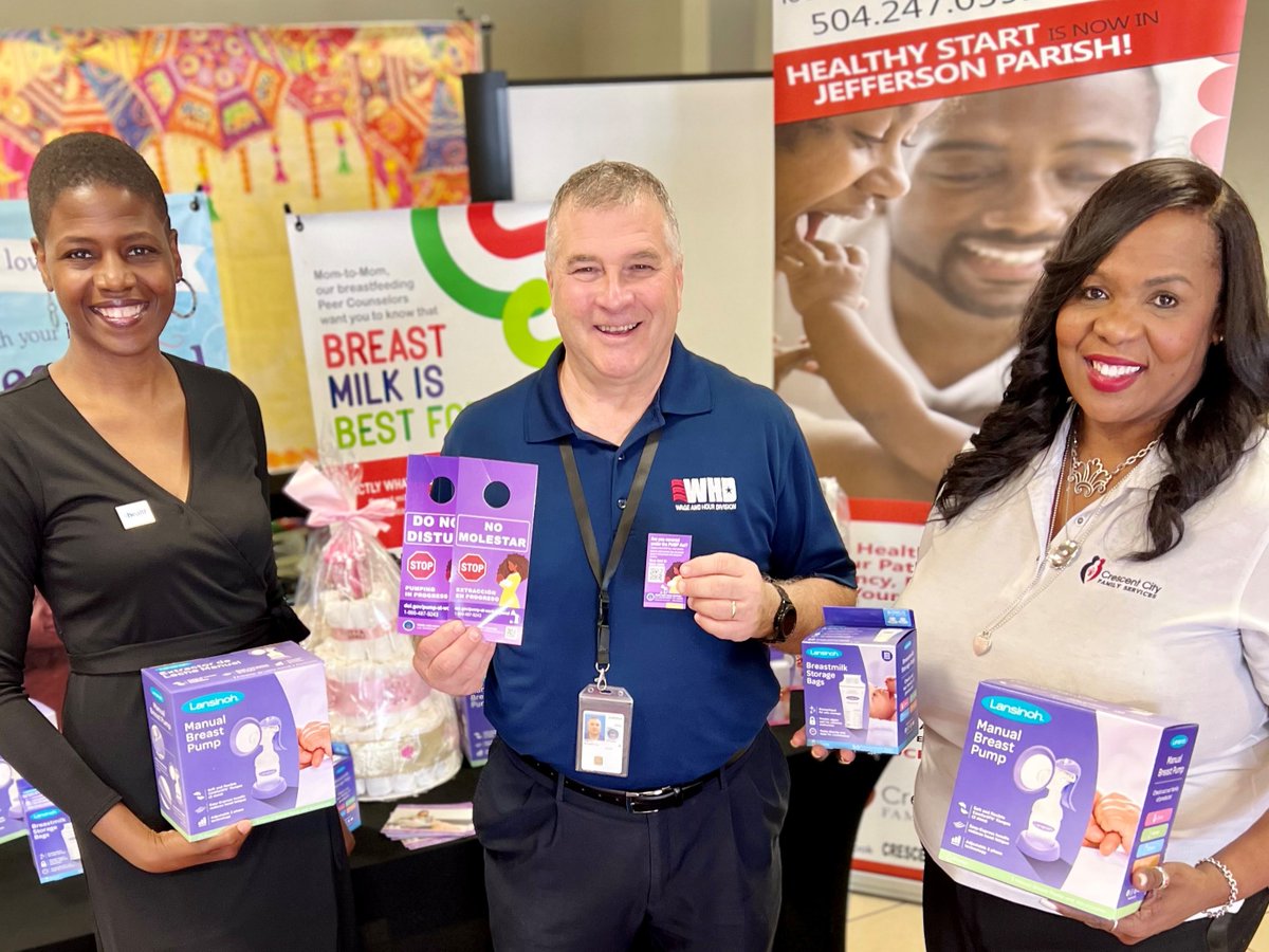 WHD_DOL's tweet photo. 🤝 Big thank you to our friends in Louisiana! 

Yesterday, outreach specialist Stuart Smith shared our new #WorkersRights resources with stakeholders.

🔗 https://t.co/UaizpUMgIw

@ccwicpic @DCSNOhealthcare @OchsnerHealth @nolahealthdept #PowerToPump #PUMPAct https://t.co/If86isruZM
