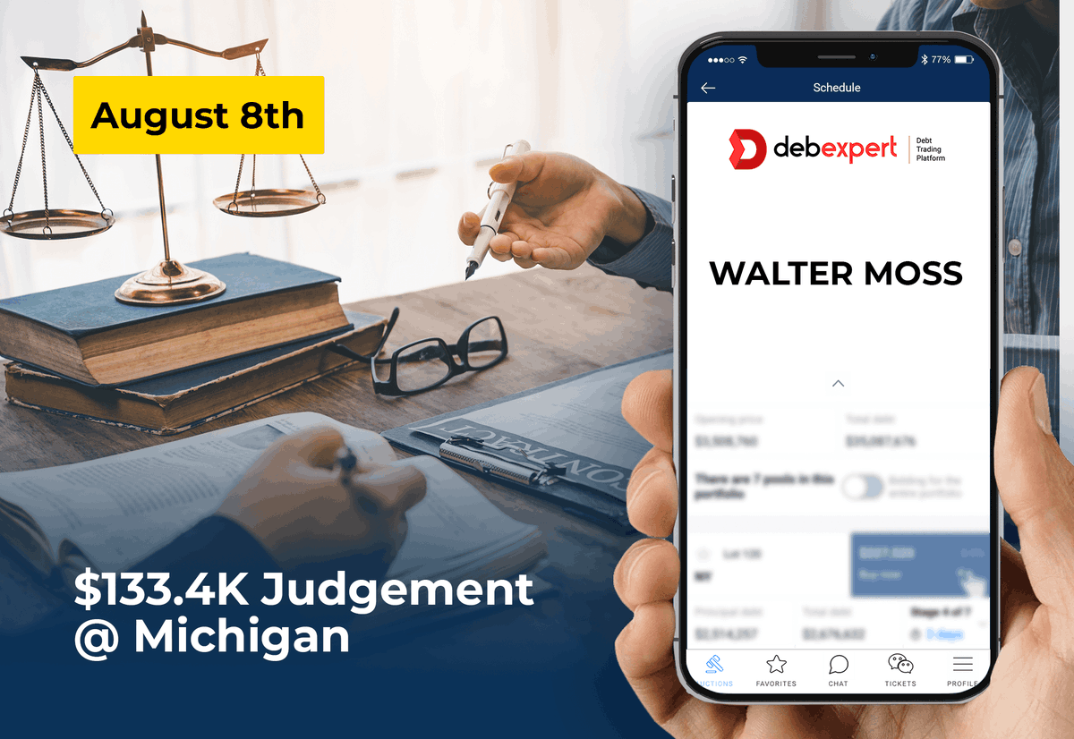 Debexpert_com's tweet photo. NEW AUCTION FROM DEBEXPERT
Bidding ends August 8, 2023

SELLER: WALTER MOSS

- Awarded amount - $133,369.00
- Interest allowed - 5%
- Awarded date - 8/8/22
- Liens, Order to Appear, &amp; Garnish granted
- Declarations available

More information on https://t.co/lSTO18Cozs https://t.co/suIMjsRRwF