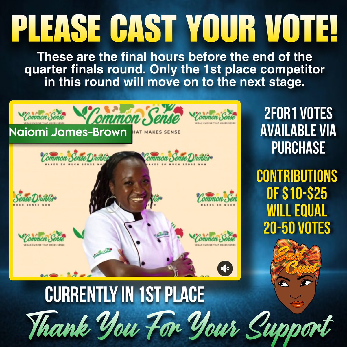 🚨  𝐂𝐇𝐄𝐅 𝐍𝐀𝐈𝐎𝐌𝐈 𝐈𝐒 𝐂𝐔𝐑𝐑𝐄𝐍𝐓𝐋𝐘 𝐈𝐍 𝐅𝐈𝐑𝐒𝐓 𝐏𝐋𝐀𝐂𝐄 🎉𝙇𝙖𝙨𝙩 𝙇𝙖𝙥, 𝙇𝙖𝙨𝙩 𝙑𝙤𝙩𝙚𝙨 🗳️• This round is coming to a close. Chef Naiomi needs your vote.
 𝙏𝙝𝙖𝙣𝙠 𝙔𝙤𝙪 𝙁𝙤𝙧 𝙔𝙤𝙪𝙧 𝙎𝙪𝙥𝙥𝙤𝙧𝙩
favchef.com/2023/niaomi-ja…