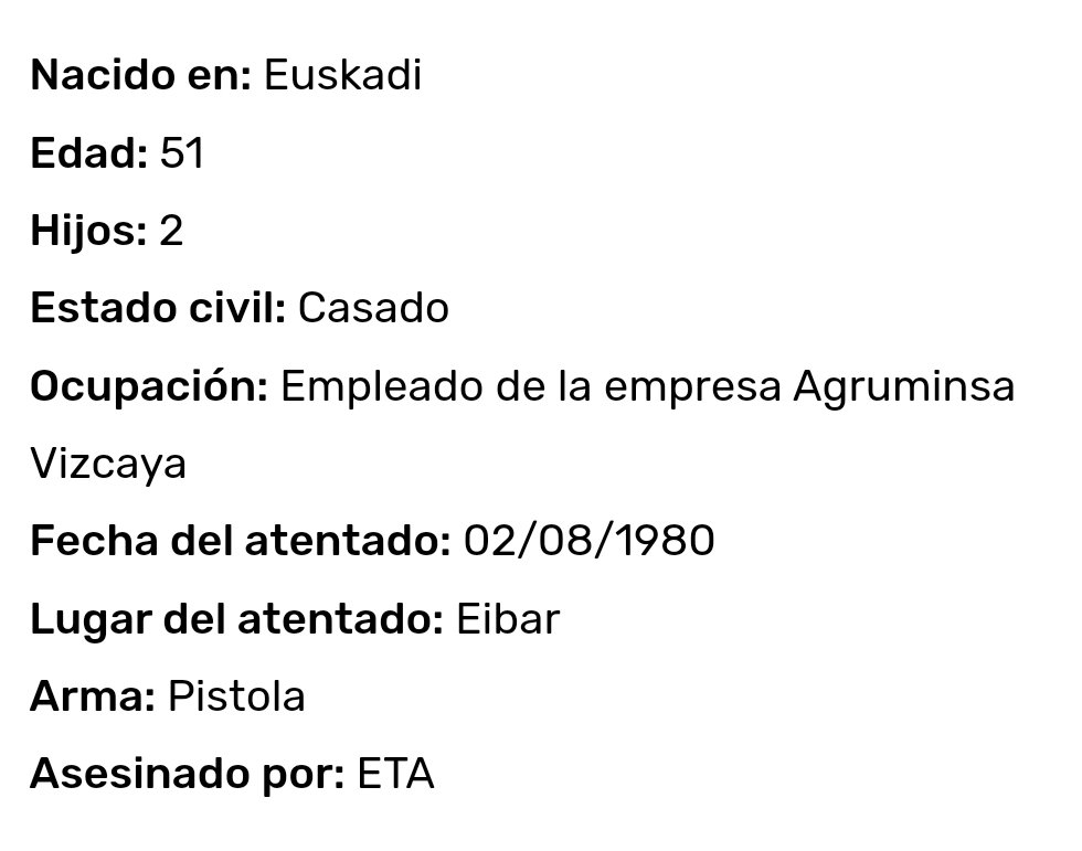 urteagaGC's tweet image. 2 de Agosto de 1980 #ETApm secuestró, torturó y asesinó al soldador Mario González en #Eibar. Acababan de salir del turno de noche, varios terroristas les interceptaron dejaron atado a su compañero y se lo llevaron.
MEMORIA DIGNIDAD Y JUSTICIA 
RETUITEA, NO AL OLVIDO.