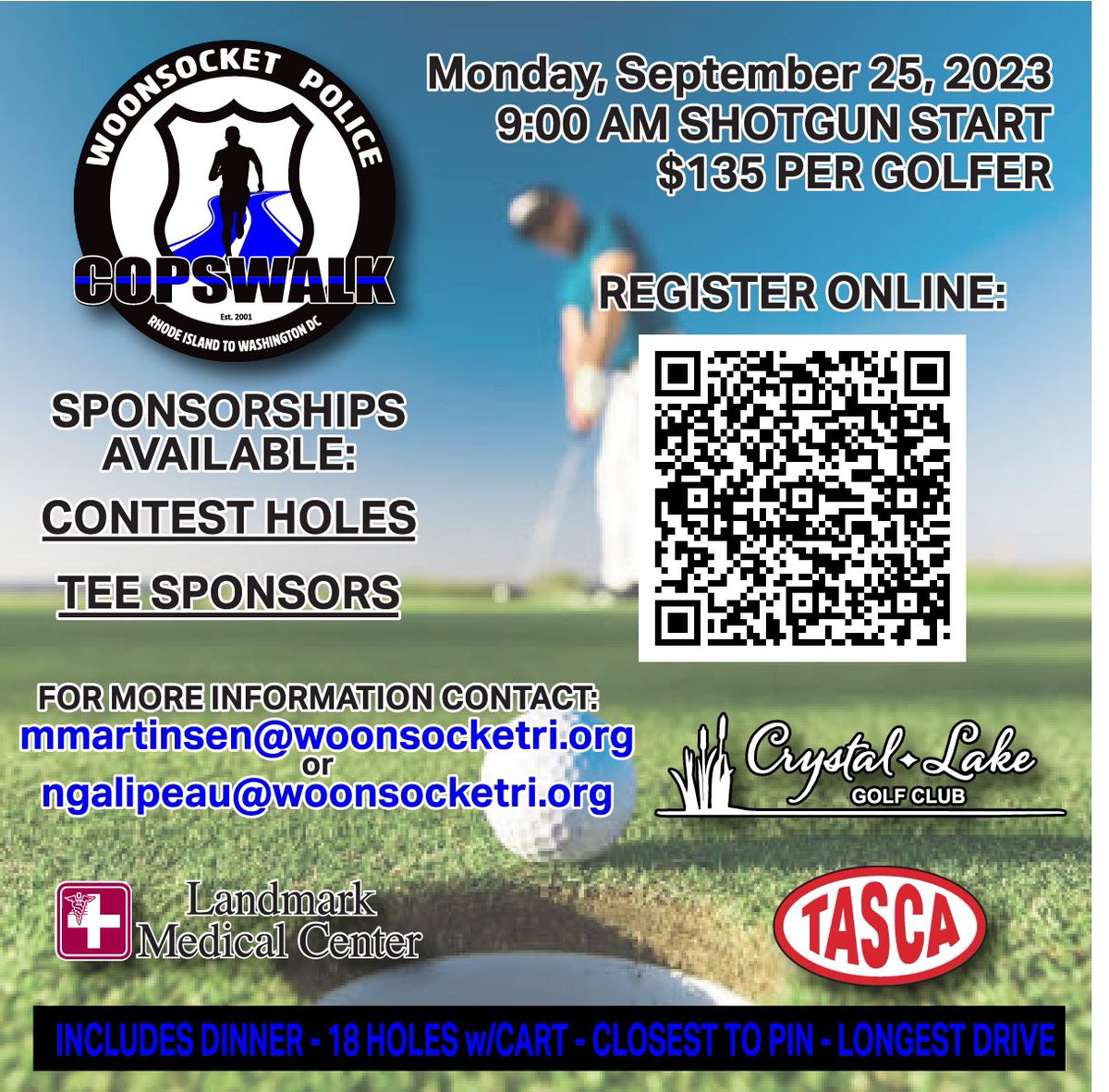 copswalk2023's tweet photo. Join us at 'Woonsocket Police Copswalk Golf Tournament 2023'. https://t.co/0EtK7j34VY #eventCaddy #golf #golfmanager https://t.co/SGIikLXxeU
