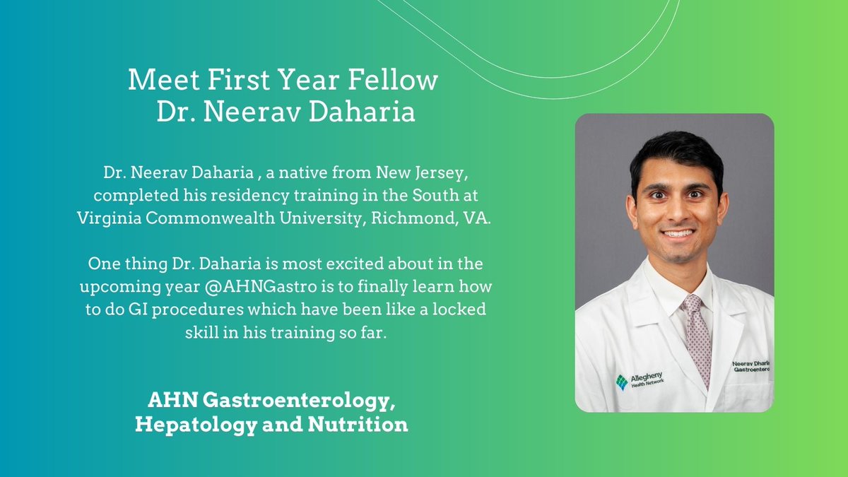Welcome to @AHNGastro Dr. Daharia! We are excited to have you! #FutureofGI #GIFellowship #GITwitter @AHNtoday