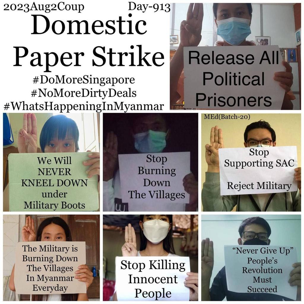AungMinTUN22's tweet photo. Daily anti-coup revolutionary domestic strike by pro-democracy CDMer teachers from Sagaing University of Education as 913rd day.  #2023Aug2Coup #WhatsHappeningInMyanmar #DoMoreSingapore #NoMoreDirtyDeals https://t.co/EptewRjCCH