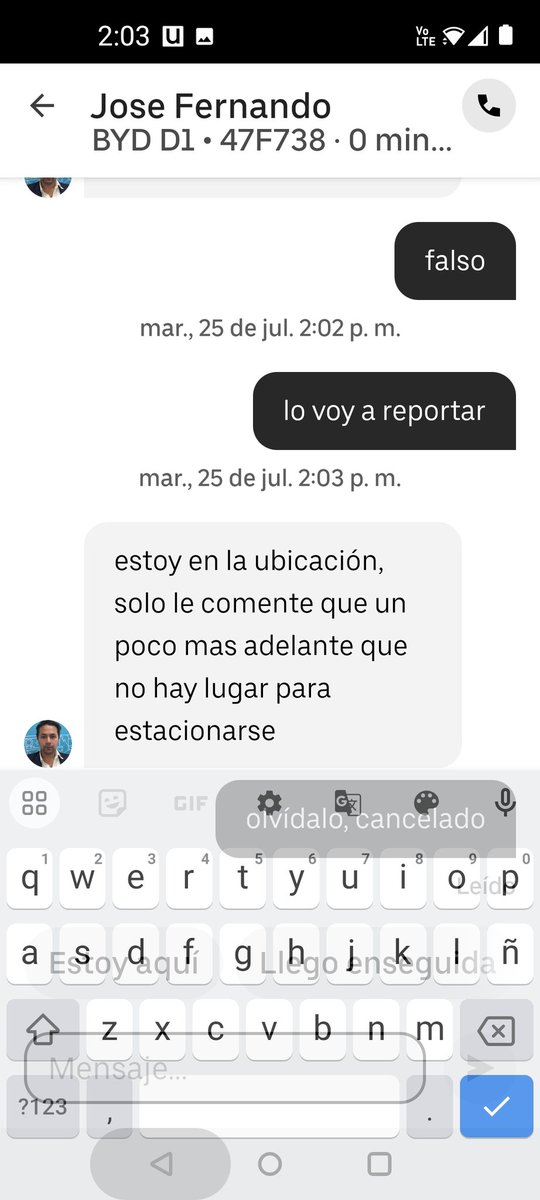 Claudia_ag's tweet photo. @MemeYamelCA @MarioLa26635628 @FiscaliaCDMX @Uber_Support A mi me pasó que el Uber no llegó e inventó que ahí estaba, obviamente le comprobé que era mentira y lo reporté, lo cancelé y de igual forma me hicieron el cargo #UBERteRoba https://t.co/xfR2QPTU8L