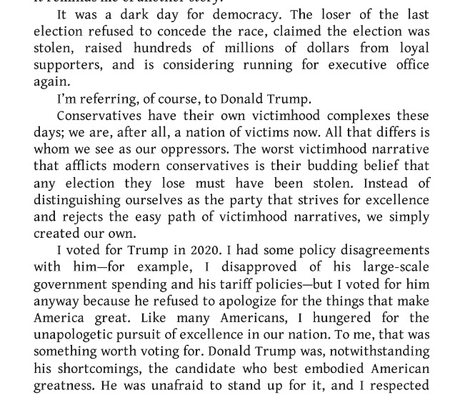 aidnmclaughlin's tweet image. Vivek in his 2022 book: &quot;It was a dark day for democracy. The loser of the last election refused to concede the race, claimed the election was stolen, raised hundreds of millions of dollars from loyal supporters, and is running for executive office again.&quot;