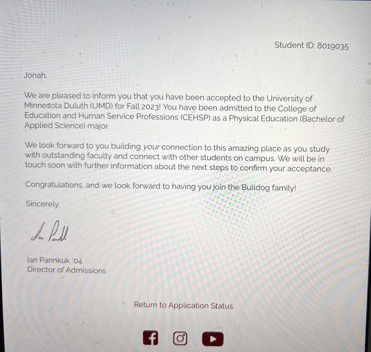 Laura_Plys's tweet photo. My heart exploded this morning when my son received his acceptance letter to UMD. He has never let an extra chromosome keep him from living his dream! #downsyndrome #dreammaker #umd #bulldog #CollegeStudent https://t.co/bkoF0ImoOW
