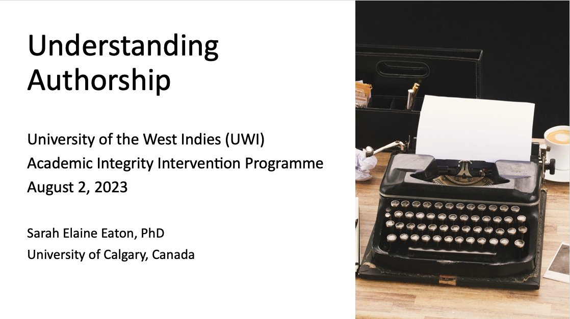 Starting my day with an online session for the University of the West Indies (UWI) on Understanding Authorship for their brand new university-wide #AcademicIntegrity Programme. What a great way to start the day! #ResearchIntegrity #PublicationEthics