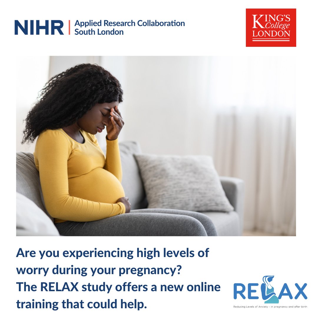 Are you 15-28 weeks pregnant and do you worry a lot? The RELAX study (REducing Levels of AnXiety) is recruiting over-18s, willing to try a 4-week online training. If you are eligible & complete all study activities, we pay £100 in vouchers. Visit bit.ly/3DH2RHi for info.