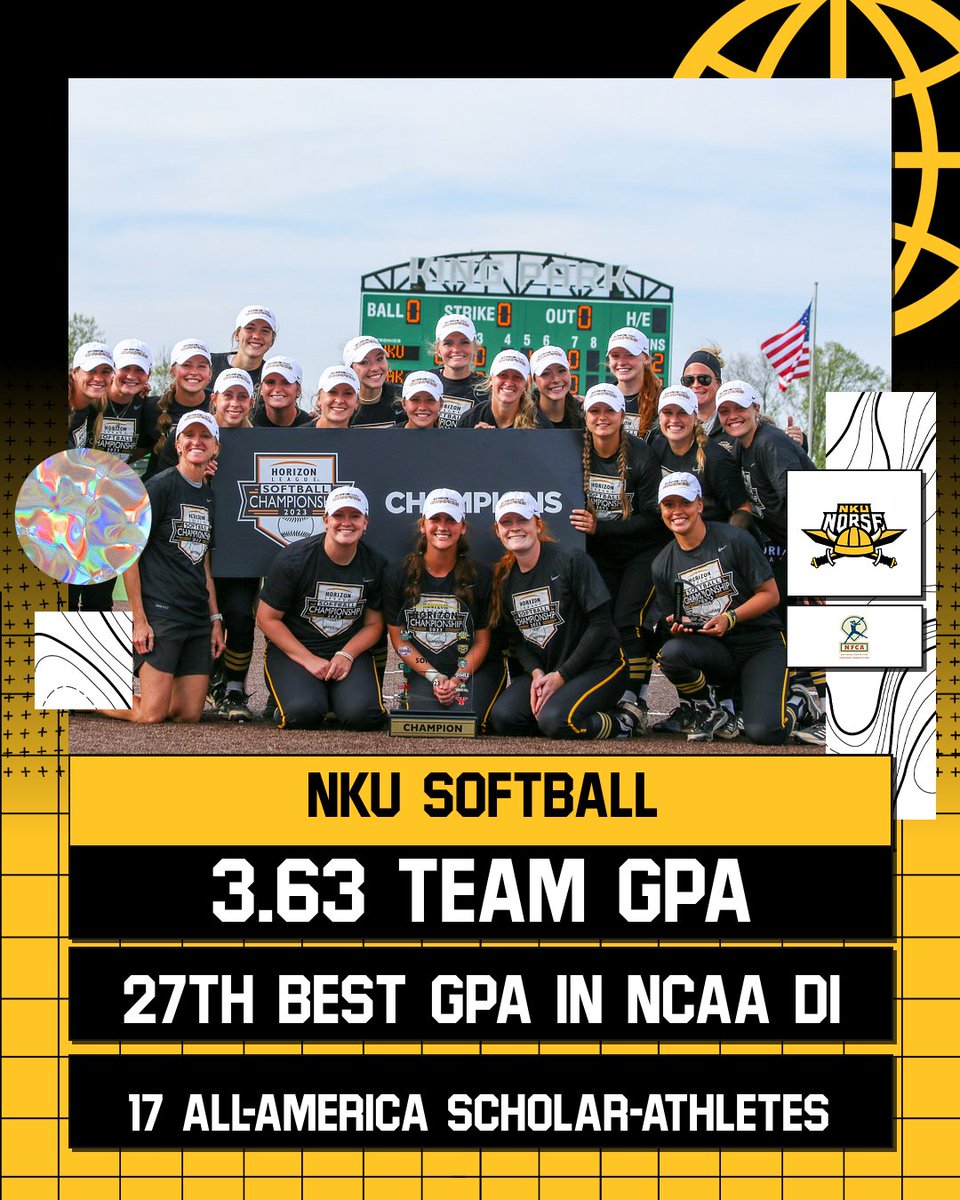 𝗖𝗛𝗔𝗠𝗣𝗜𝗢𝗡𝗦 on the 𝗙𝗜𝗘𝗟𝗗 and in the 𝗖𝗟𝗔𝗦𝗦𝗥𝗢𝗢𝗠 🏆

- 3.63 Team GPA (Best in <a href="/HorizonLeague/">Horizon League</a>)
- 27th best GPA in 𝙖𝙡𝙡 𝙤𝙛 𝙉𝘾𝘼𝘼 𝘿𝙄‼️
- 1⃣7⃣ <a href="/NFCAorg/">National Fastpitch Coaches Association</a> All-America Scholar-Athletes

📰 - bit.ly/3YiwWGM

<a href="/NKUNorse/">Northern Kentucky Athletics</a> | #NorseUp