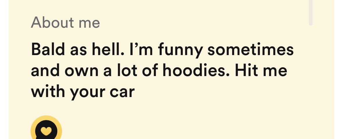 zllarson's tweet photo. Bumble bios are wild https://t.co/Qv7799wliF