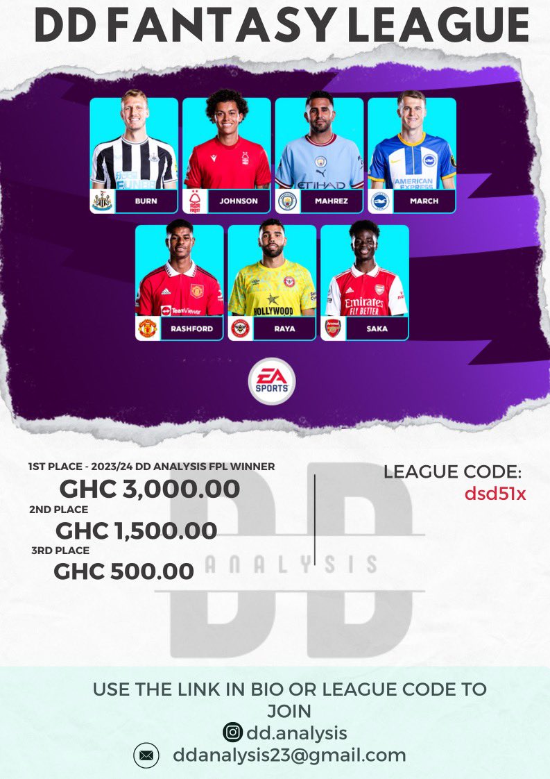 dd_analysis's tweet photo. 🚨 THE DD FANTASY LEAGUE 23/24 🚨

🔘 OVER 500 people signed up so far! 🫨
🔘 Follow ALL Rules to be eligible!  📝
🔘 Link to Socials ⬇️

https://t.co/Dhh7sM7GQU

#EPL #fantasy #FPL #Fantasyfootball https://t.co/fqMsPAhqFu
