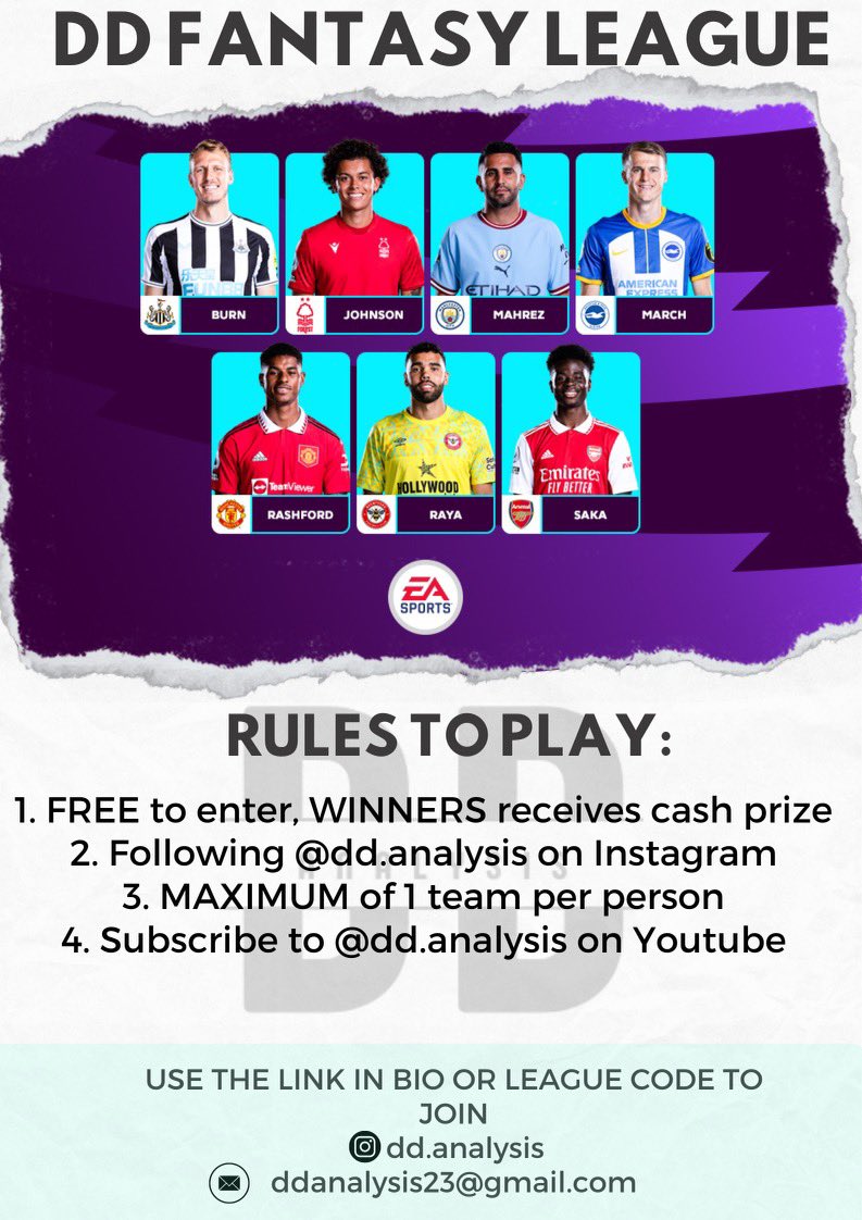 dd_analysis's tweet photo. 🚨 THE DD FANTASY LEAGUE 23/24 🚨

🔘 OVER 500 people signed up so far! 🫨
🔘 Follow ALL Rules to be eligible!  📝
🔘 Link to Socials ⬇️

https://t.co/Dhh7sM7GQU

#EPL #fantasy #FPL #Fantasyfootball https://t.co/fqMsPAhqFu