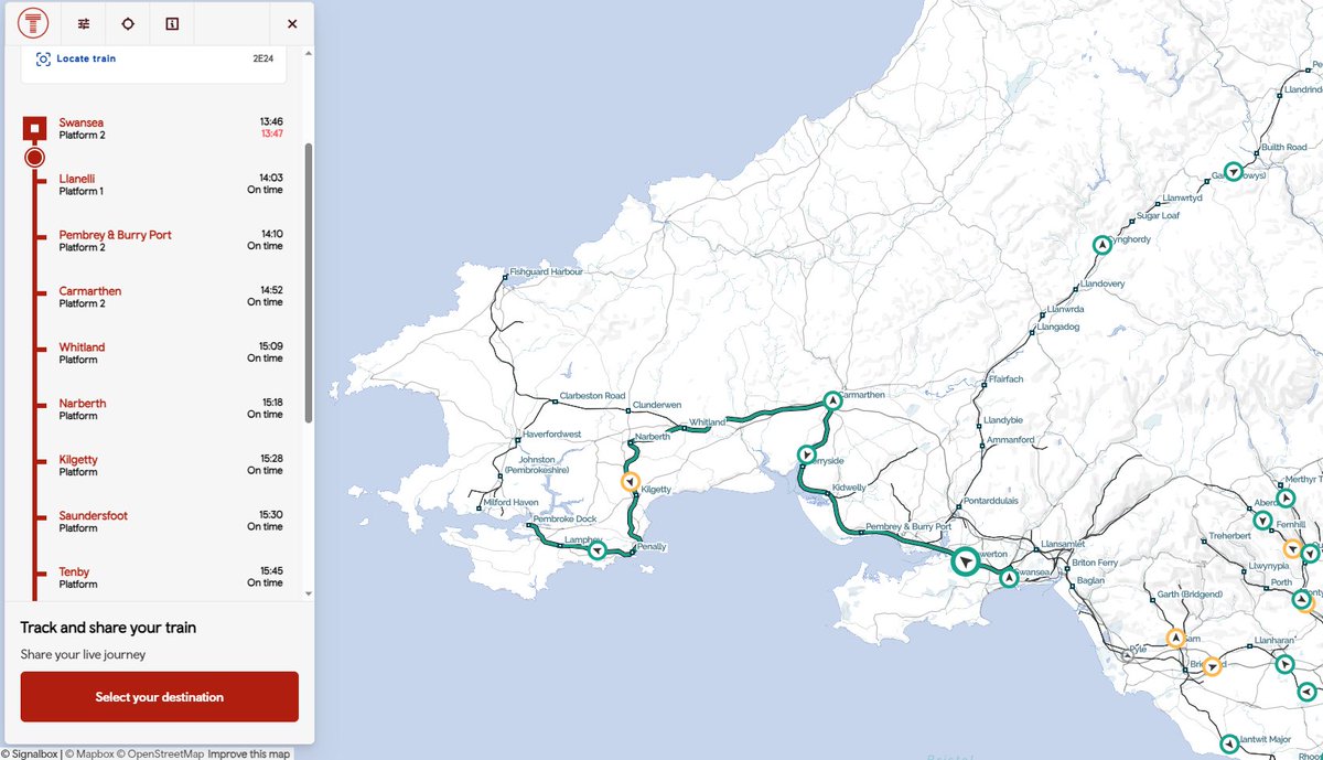transport_wales's tweet photo. 🗺️ New interactive map launched for rail travellers

The map shows the location of every train on the TfW network, allowing customers to view their journey in real time and see the expected arrival time at each station on its route.

https://t.co/oLU6wkCyNv https://t.co/XY9hxos09h