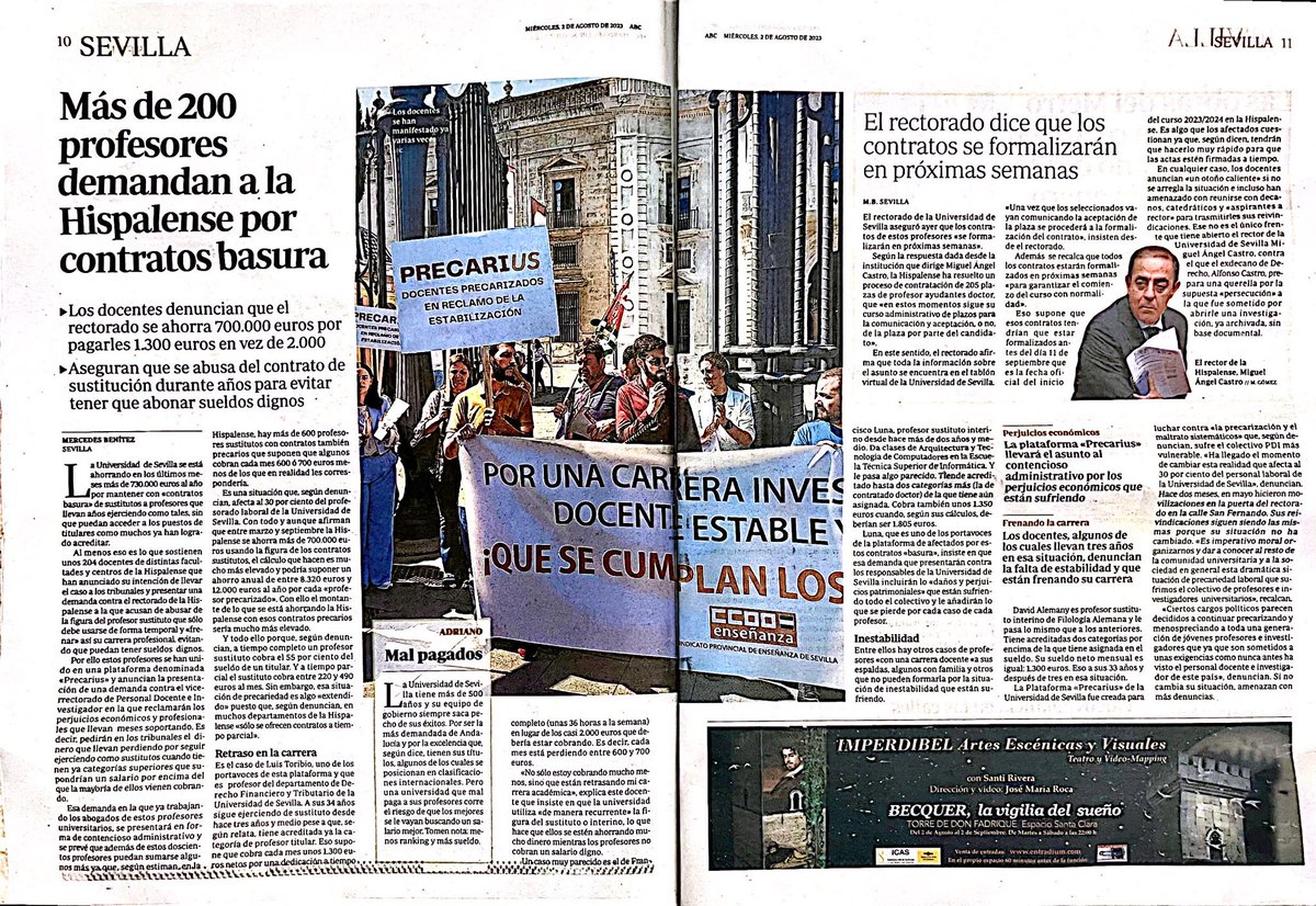 🔥 #Sevillahoy: PrecariUS, la plataforma de profesores precarizados por la #universidaddesevilla, en el <a href="/abcdesevilla/">ABC de Sevilla</a>: