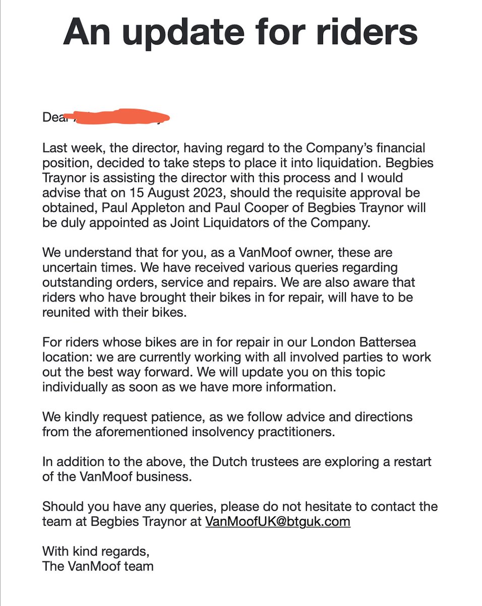 When you want to send a 'reassuring note' to customers, but the only person free to write it is your lawyer.  <a href="/VanMoof/">VanMoof</a> 🤯