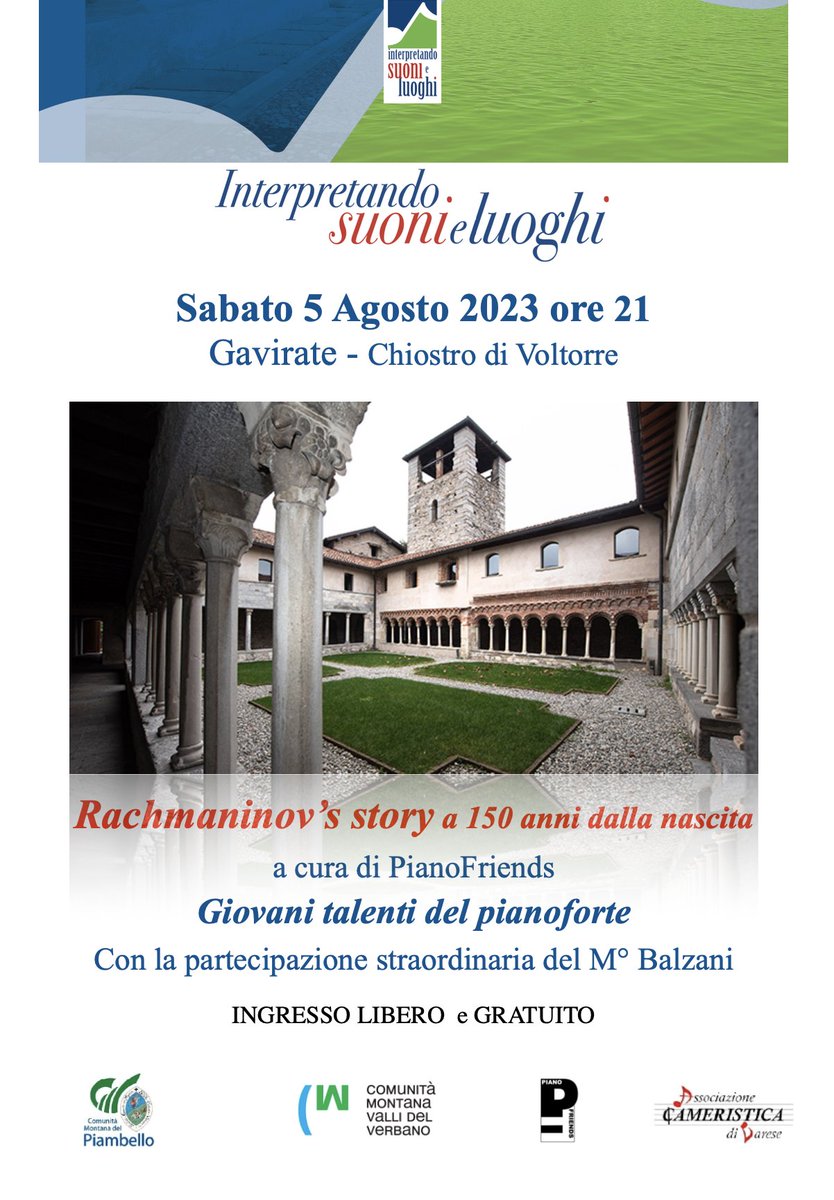 Fine settimana di #musica e #cultura nelle Valli del Verbano. I concerti sono ad 𝐢𝐧𝐠𝐫𝐞𝐬𝐬𝐨 𝐥𝐢𝐛𝐞𝐫𝐨 𝐞 𝐠𝐫𝐚𝐭𝐮𝐢𝐭𝐨. Info: suonieluoghi@gmail.com ⬇️