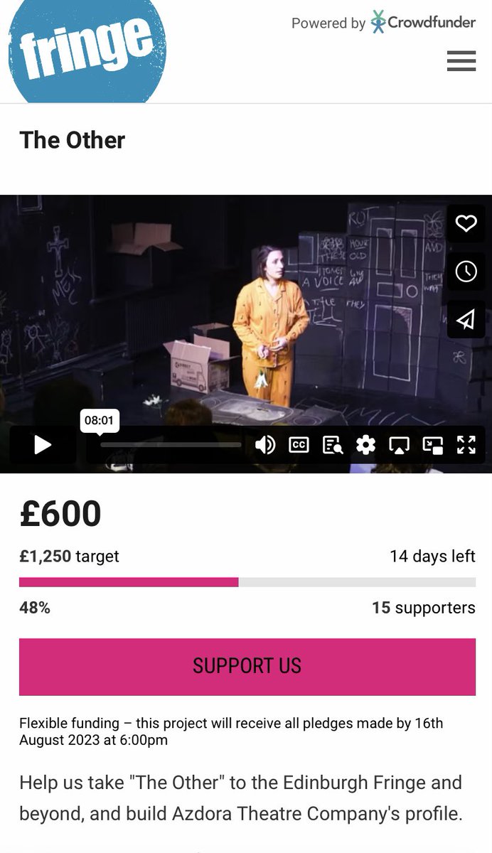 We have raised almost 50% of our target to get us to Edinburgh! 

crowdfund.edfringe.com/p/the-other-1/…

There is still time to donate if you can’t make it to Edinburgh.

This money goes directly towards paying our venue fee, along with our wonderful team. Please help if you can